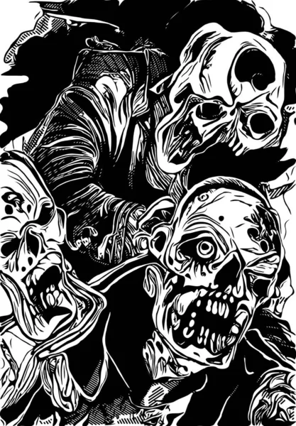 Черно Белый Мультфильм Зомби Монстре — стоковое фото