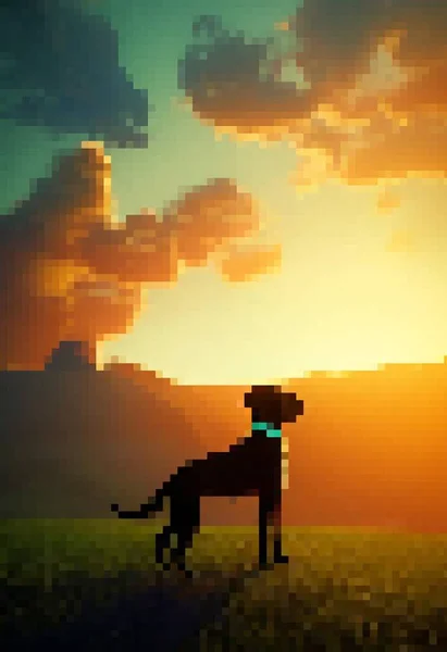 pixel color of dog with sunset