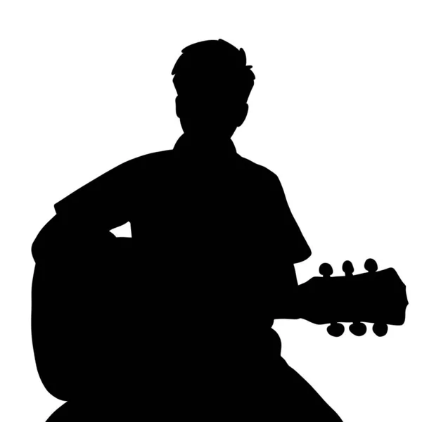 Silhouette Eines Mannes Mit Gitarre Auf Weißem Hintergrund — Stockfoto