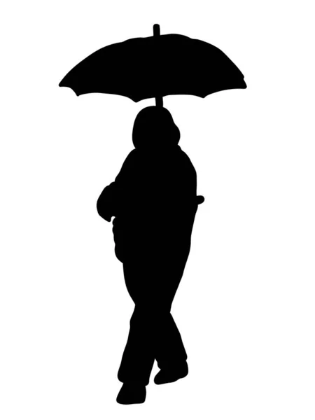 Fekete Sziluett Egy Férfi Esernyő Fehér Háttér — Stock Fotó