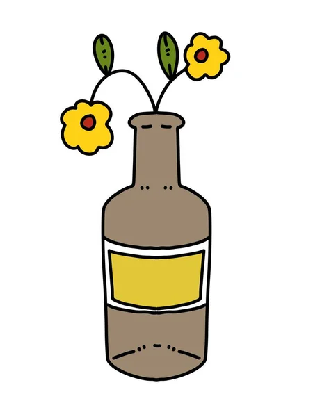 Botella Dibujos Animados Flor Sobre Fondo Blanco —  Fotos de Stock
