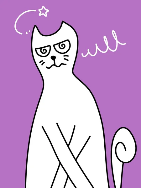 Cute Cat Cartoon Purple Background — Stock Photo, Image
