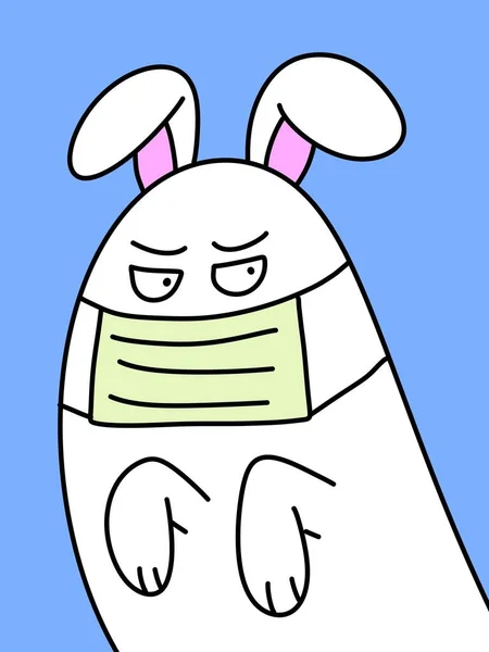 可愛いウサギとフェイスマスク漫画 — ストック写真