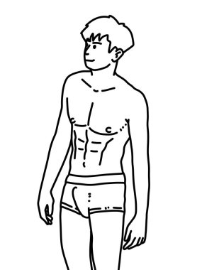 Siyah ve beyaz renkli yakışıklı adam çizgi filmi.