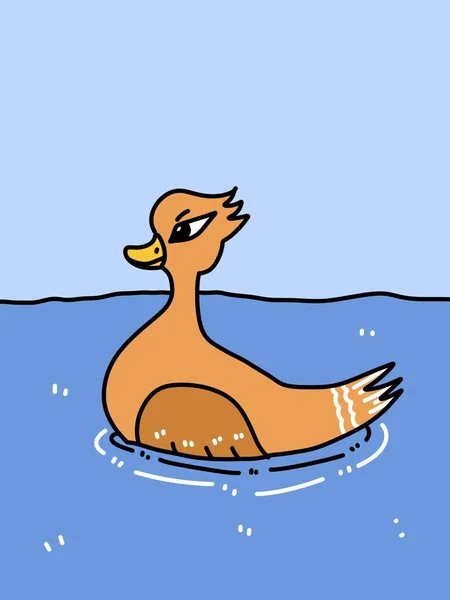 Cute Duck Cartoon Blue Background — Stock Photo, Image