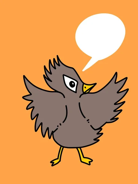Bonito Pássaro Desenhos Animados Fundo Laranja — Fotografia de Stock