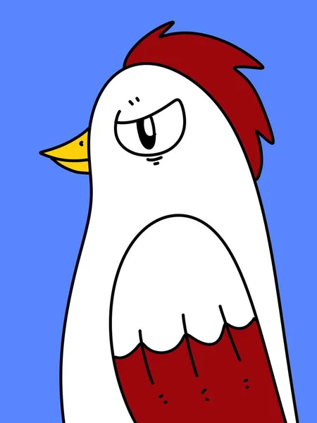 青い背景の可愛い鶏の漫画 — ストック写真
