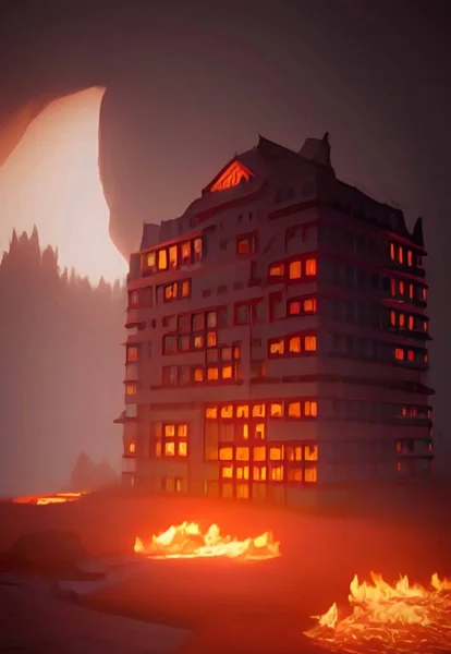 Горячий Огонь Горящий Фон Здания — стоковое фото