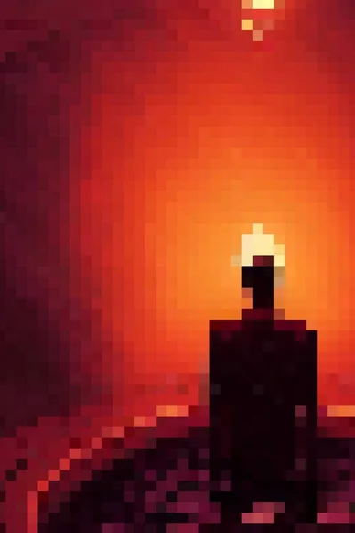 pixel color of man and sunset