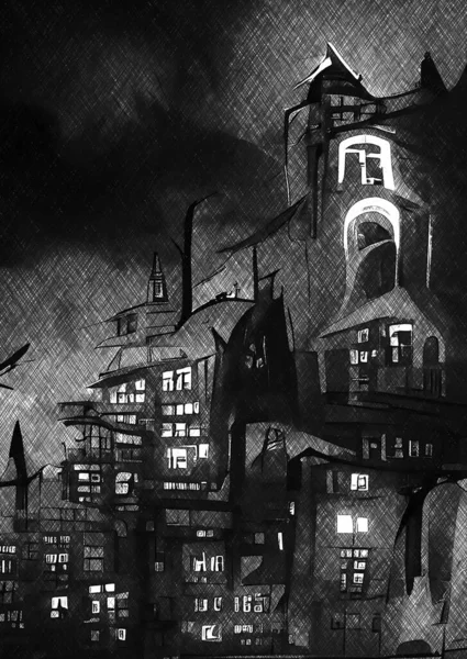 Alb Negru Orașului Întunecat — Fotografie, imagine de stoc