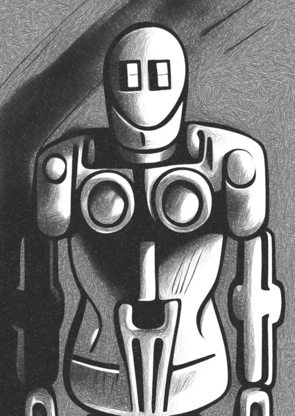 Schwarz Weiß Des Roboter Cartoons — Stockfoto