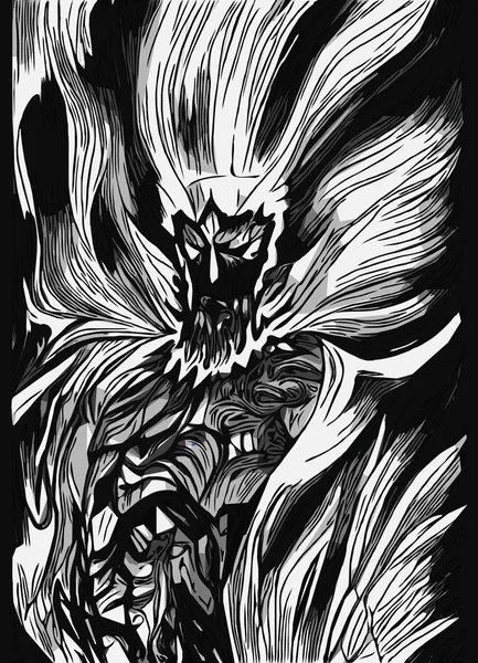 Черно Белый Мультфильм Злом Монстре — стоковое фото