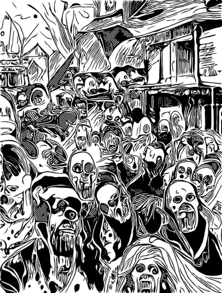 Czarny Biały Kreskówki Zombie — Zdjęcie stockowe