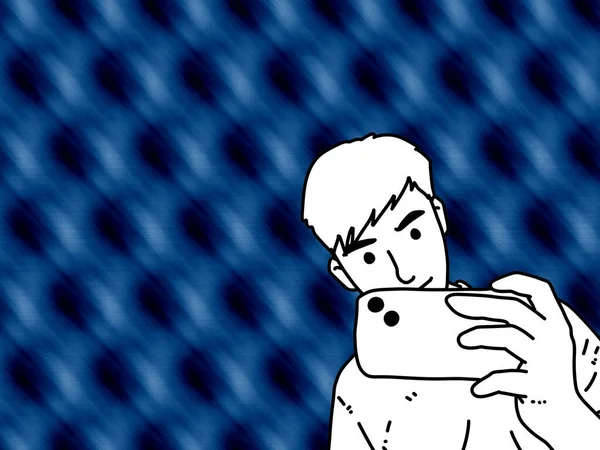 黒と白のかわいい男漫画の青の背景 — ストック写真