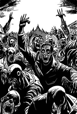 Zombi canavar çizgi filminden siyah beyaz