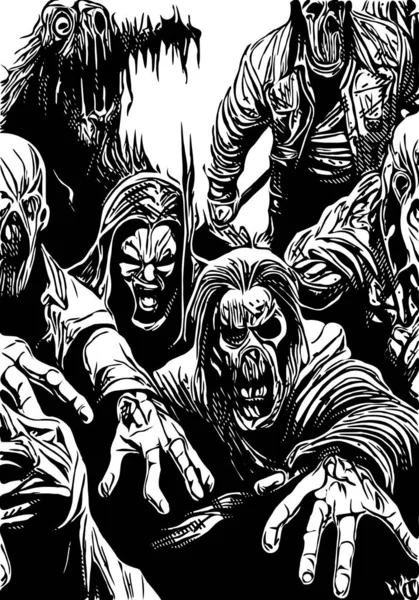 black and white of zombies cartoon