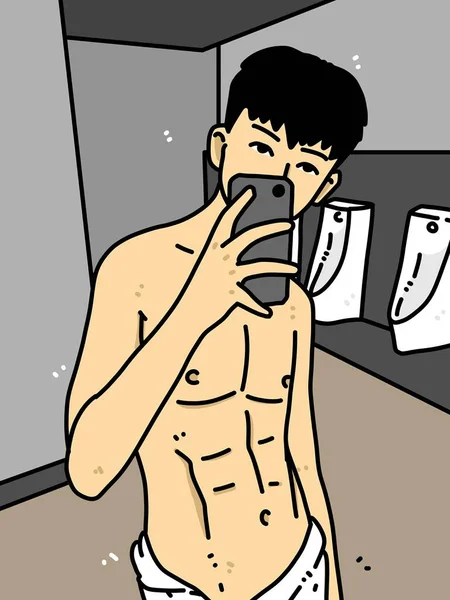 Netter Mann Karikatur Toilettenraum — Stockfoto