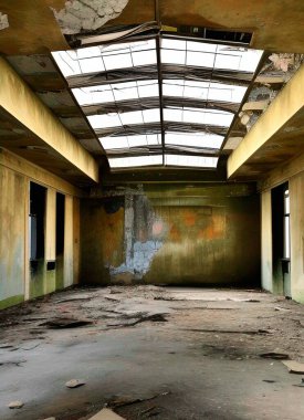 Terk edilmiş bir fabrika binasının kalıntıları.