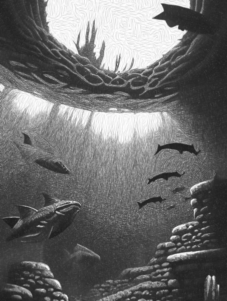 Zwart Wit Van Onderwaterwereld — Stockfoto