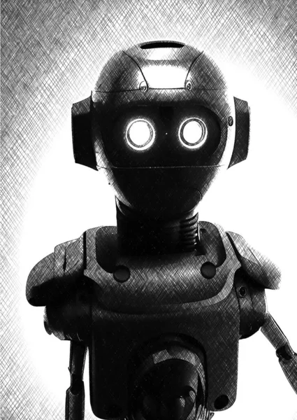 Чорно Білий Робот Мультфільм — стокове фото