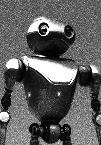 Чорно Білий Робот Мультфільм — стокове фото