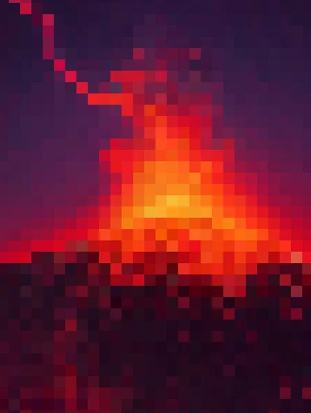 Pixel Art Volcano Eruption — Stock Photo, Image
