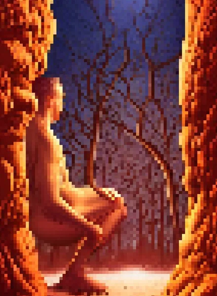 pixel art of man in the hell