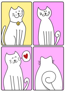 Renkli arka planda sevimli kediler çizgi film