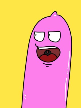 Sarı arka planda sevimli prezervatif karikatürü