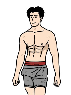 Beyaz arka planda sevimli bir adam çizgi filmi