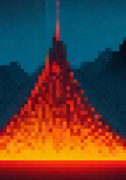 Vulkánkitörés Pixelművészete — Stock Fotó