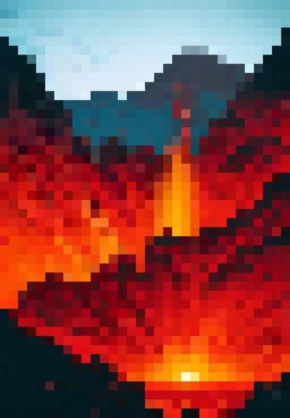 Pixel Τέχνη Της Έκρηξης Του Ηφαιστείου — Φωτογραφία Αρχείου