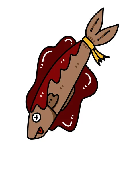 赤ソースの魚のアートカラー — ストック写真