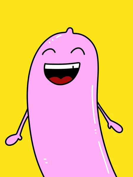 Cute Condom Cartoon Yellow Background — Stock Photo, Image
