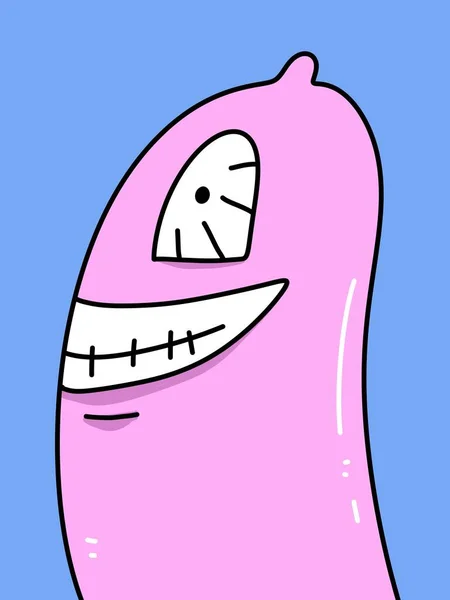 Mavi Arka Planda Şirin Prezervatif Karikatürü — Stok fotoğraf