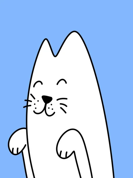 Niedliche Katze Karikatur Auf Blauem Hintergrund — Stockfoto