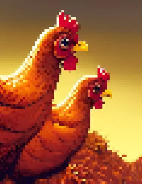Pixel Art Chicken Cartoon — Stock Photo, Image