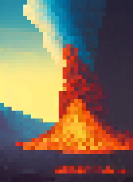 Vulkánkitörés Pixelművészete — Stock Fotó