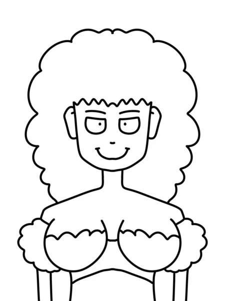 Black White Cute Woman Cartoon Coloring — Stock Photo, Image