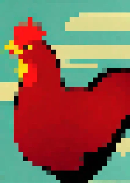 Pixel Arte Dibujos Animados Pollo —  Fotos de Stock