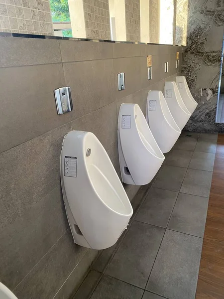 Современная Ванная Комната Туалетом Писсуарами — стоковое фото