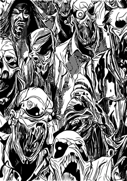 Black White Zombies Cartoon — Stock Photo, Image