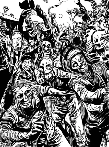 Blanco Negro Dibujos Animados Zombies — Foto de Stock