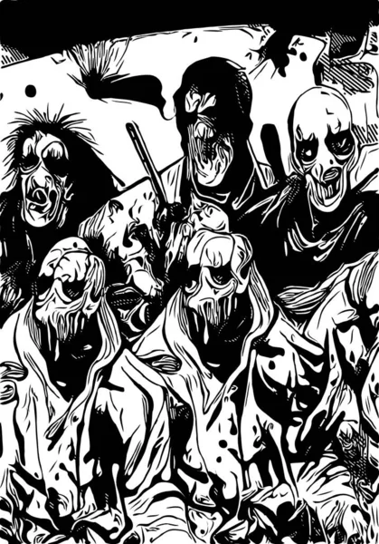 Blanco Negro Dibujos Animados Zombies —  Fotos de Stock