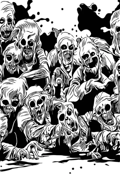 Blanco Negro Dibujos Animados Zombie —  Fotos de Stock
