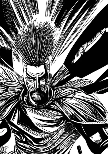 Black White Warrior Cartoon — Stock Photo, Image