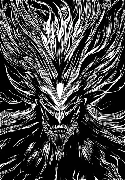 Blanco Negro Dibujos Animados Monstruo Malvado —  Fotos de Stock