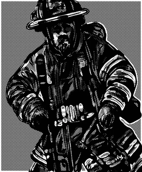 Zwart Wit Van Brandweerman Cartoon — Stockfoto