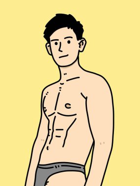 Sarı arka planda sevimli bir adam çizgi filmi