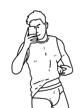 Siyah ve beyaz renkli yakışıklı adam çizgi filmi.